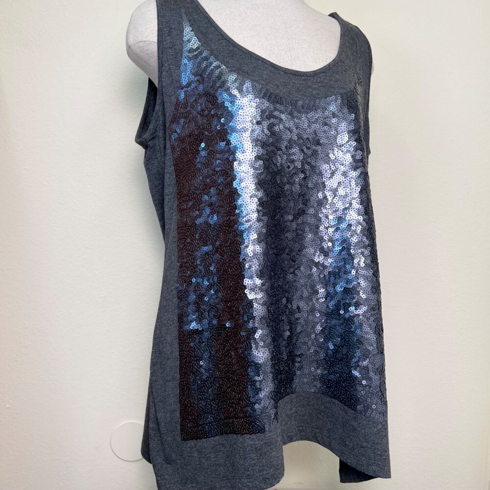 CALVIN KLEIN Gray Tank Top With Silver Sequin Front Detail Womens Large